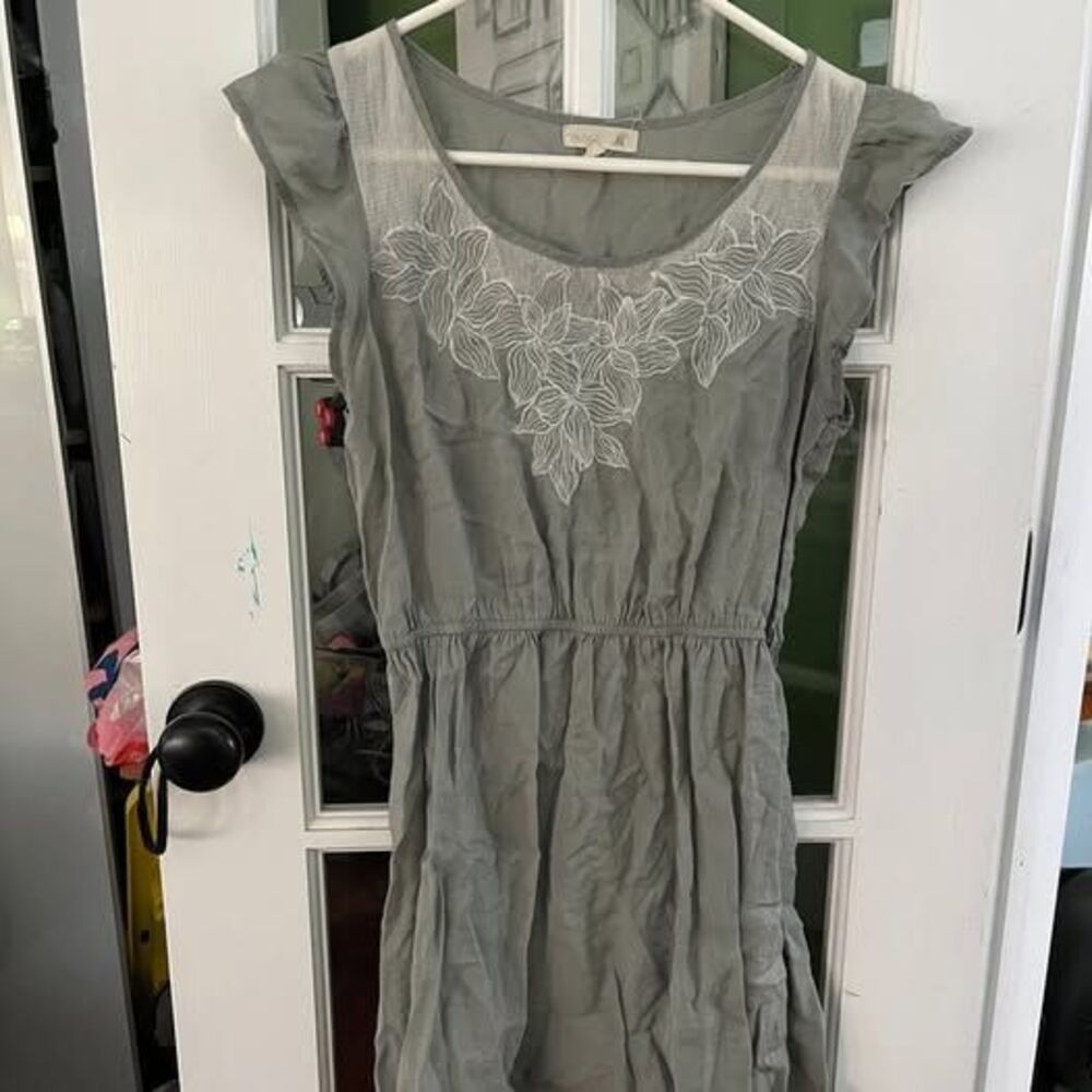 Mine Sage Green Embroidered Lace Neckline Dress Size S